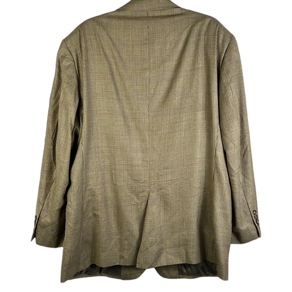 Jos A. Bank Wool Silk Blend Tan Brown Houndstooth Plaid Sports Coat Blazer 48R - Picture 2 of 15